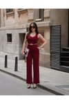 Bordo Crep V Yaka Yelek Ve Pantolon İkili Takım
