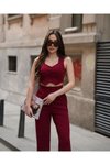 Bordo Crep V Yaka Yelek Ve Pantolon İkili Takım