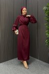 Bordo Degaje Tesettür Abiye Elbise