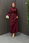 Bordo Degaje Tesettür Abiye Elbise