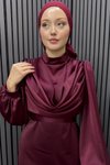 Bordo Degaje Tesettür Abiye Elbise