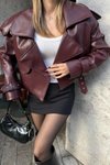 Bordo Deri Biker Ceket