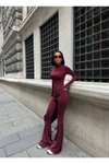 Bordo Fermuarlı Fit Kesim İkili Takım