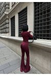 Bordo Fermuarlı Fit Kesim İkili Takım