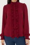Bordo Fırfır Detay Hakim Yaka Uzun Kol Gömlek