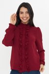 Bordo Fırfır Detay Hakim Yaka Uzun Kol Gömlek
