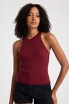 Burgundy Ribbed Halter Neck Crop Knit