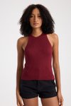 Bordo Fitilli Halter Yaka Crop Triko