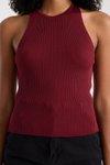 Bordo Fitilli Halter Yaka Crop Triko