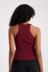 Bordo Fitilli Halter Yaka Crop Triko