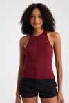 Bordo Fitilli Halter Yaka Crop Triko