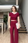 Bordo Gömlek Yaka Kısa Kollu İkili Takım