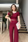 Bordo Gömlek Yaka Kısa Kollu İkili Takım