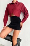 Bordo İnci Düğme Detaylı Crop Gömlek