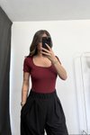 Bordo Kare Yaka Basic Bodysuit