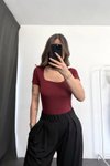 Bordo Kare Yaka Basic Bodysuit