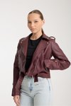 Bordo Kemerli Deri Slim Fit Ceket
