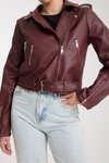 Bordo Kemerli Deri Slim Fit Ceket