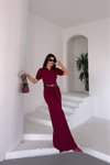 Bordo Kemerli Likralı Tulum