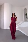 Bordo Kemerli Likralı Tulum