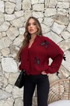 Bordo Kurdela Detay Oversize Hırka