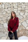 Bordo Kurdela Detay Oversize Hırka