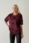 Bordo Kurdela Detay Oversize Tshirt