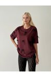 Bordo Kurdela Detay Oversize Tshirt