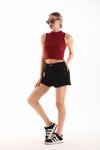 Bordo Likralı Crop Bluz