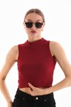 Bordo Likralı Crop Bluz