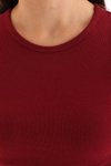 Bordo Likralı Kısa Kol Crop Bluz