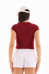 Bordo Likralı Kısa Kol Crop Bluz