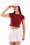 Bordo Likralı Kısa Kol Crop Bluz