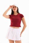 Bordo Likralı Kısa Kol Crop Bluz
