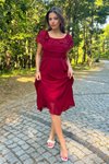 Bordo Midi Bağlama Detaylı Madonna Yaka Şifon Elbise