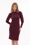 Bordo Midi Bisiklet Yaka Kol Detaylı Diz Boyu Triko Elbise