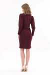 Bordo Midi Bisiklet Yaka Kol Detaylı Diz Boyu Triko Elbise