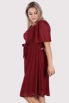 Bordo Midi Büyük Beden Bağlama Detaylı Şifon Elbise