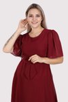 Bordo Midi Büyük Beden Bağlama Detaylı Şifon Elbise