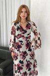 Bordo Midi Çiçek Desenli Astarlı Şifon Elbise