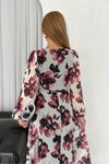 Bordo Midi Çiçek Desenli Astarlı Şifon Elbise