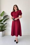 Bordo Midi Karpuz Kol Elbise