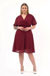 Burgundy Midi Wrap Neck Belted Plus Size Chiffon Dress