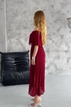 Bordo Midi Madonna Yaka Piliseli Şifon Elbise