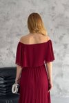 Bordo Midi Madonna Yaka Piliseli Şifon Elbise