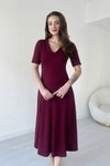 Bordo Midi Modal Kumaş V Yaka Etekli Kloş Elbise