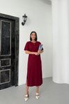 Bordo Midi Modal Kumaş Yan Yırtmaçlı Basic Elbise