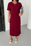 Bordo Midi Modal Kumaş Yan Yırtmaçlı Basic Elbise
