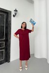 Bordo Midi Modal Kumaş Yan Yırtmaçlı Basic Elbise