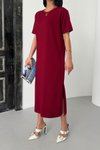 Bordo Midi Modal Kumaş Yan Yırtmaçlı Basic Elbise